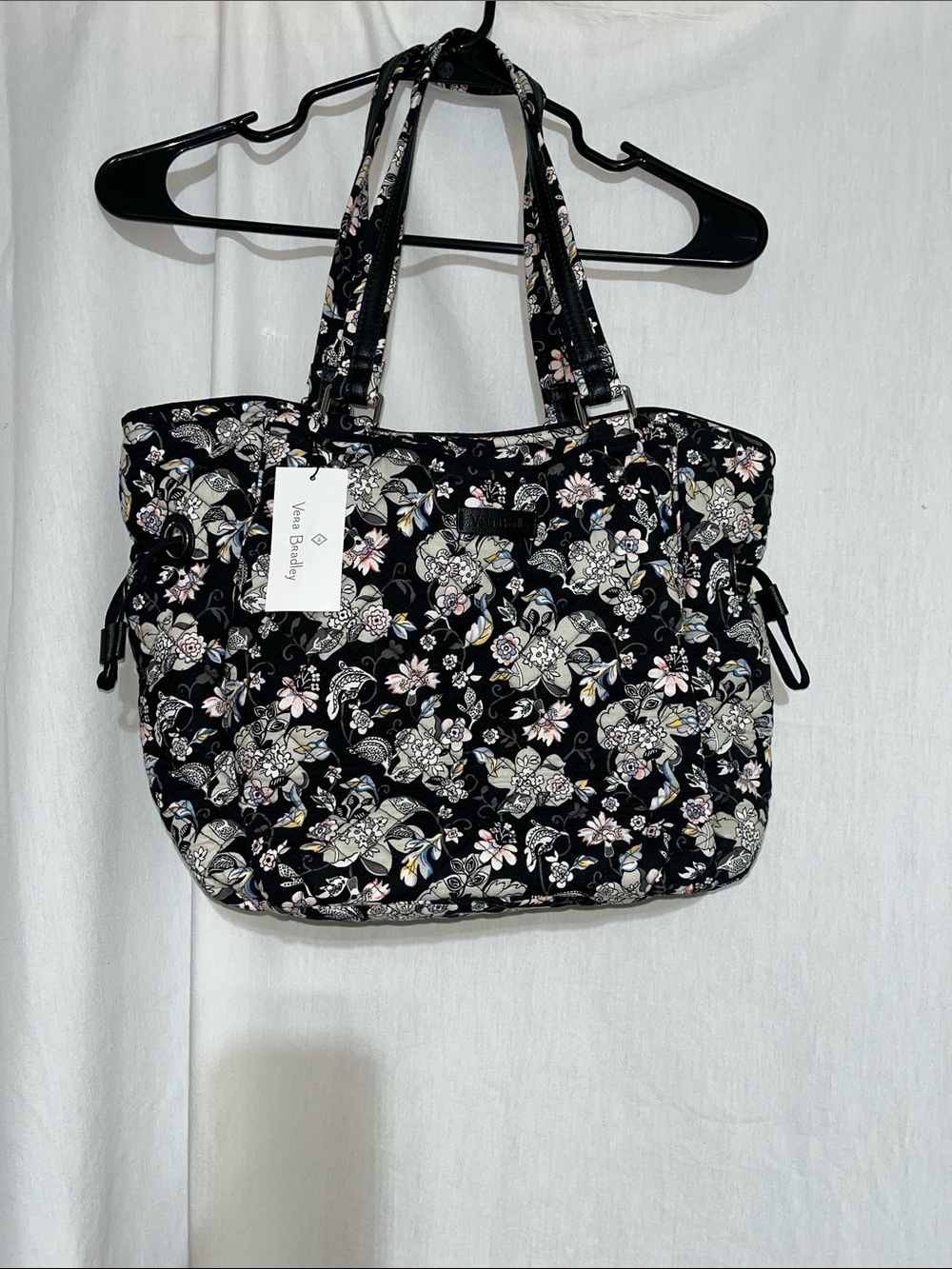 Vera Bradley Iconic Glenna Satchel Black Quilted Holland Garden Floral Tote